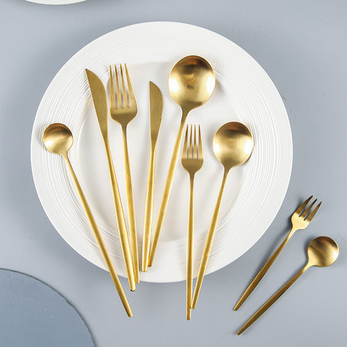 哑光平面葡萄牙不锈钢餐具刀叉勺子甜品勺叉24件套装