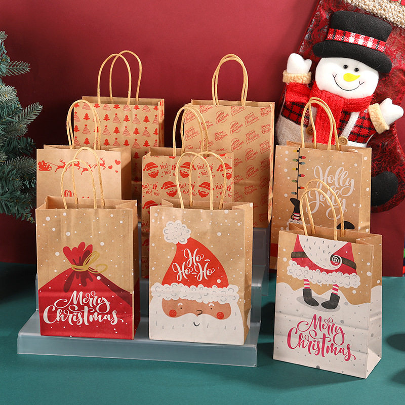 创意圣诞节礼品袋卡通印花牛皮纸包装袋儿童生日聚会糖果袋子