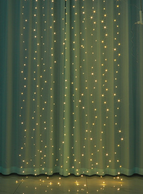 LED铜线窗帘灯串挂钩usb遥控3*3米圣诞节灯饰装饰灯串遥控铜线灯