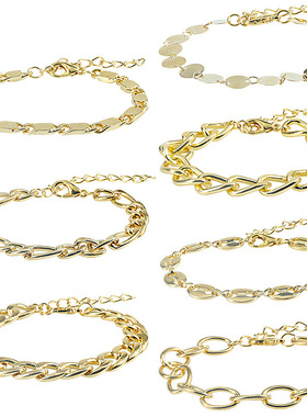 热卖精致链条回形针手链波西米亚简约可调多层金属手链