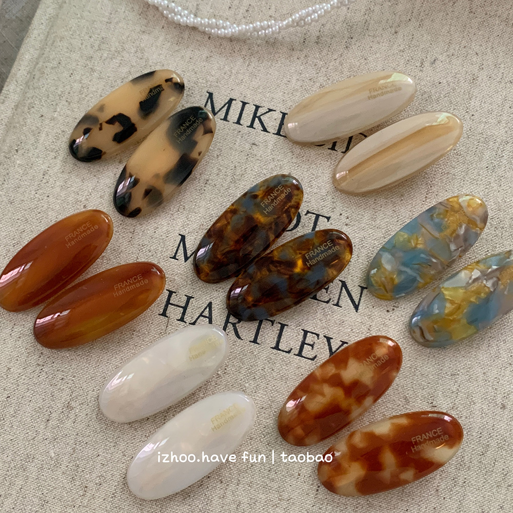 温柔沙漠~水晶晕染椭圆琥珀小发夹鸭嘴夹刘海发卡韩国ins气质发饰