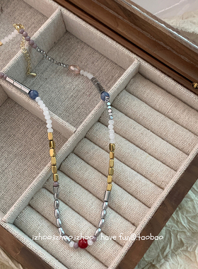 金属水晶串珠项链女百搭锁骨链