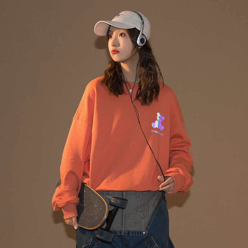 中性2021秋季新款小熊卫衣女情侣炫彩反光上衣外套G3045,女装卫衣/绒衫,电商A362
