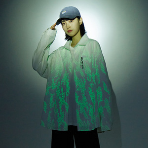 中性2021新品潮牌衬衫外套全身满印夜光印花衬衣女H1557图片