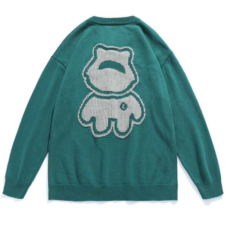 日系平铺2021秋冬款提花工艺潮流情侣针织小熊毛衣H4046，男装针织衫/毛衣，电商A362