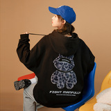 中性风2021秋冬新款ins潮牌暴力熊反光印花连帽卫衣H3508，女装卫衣/绒衫，电商A362