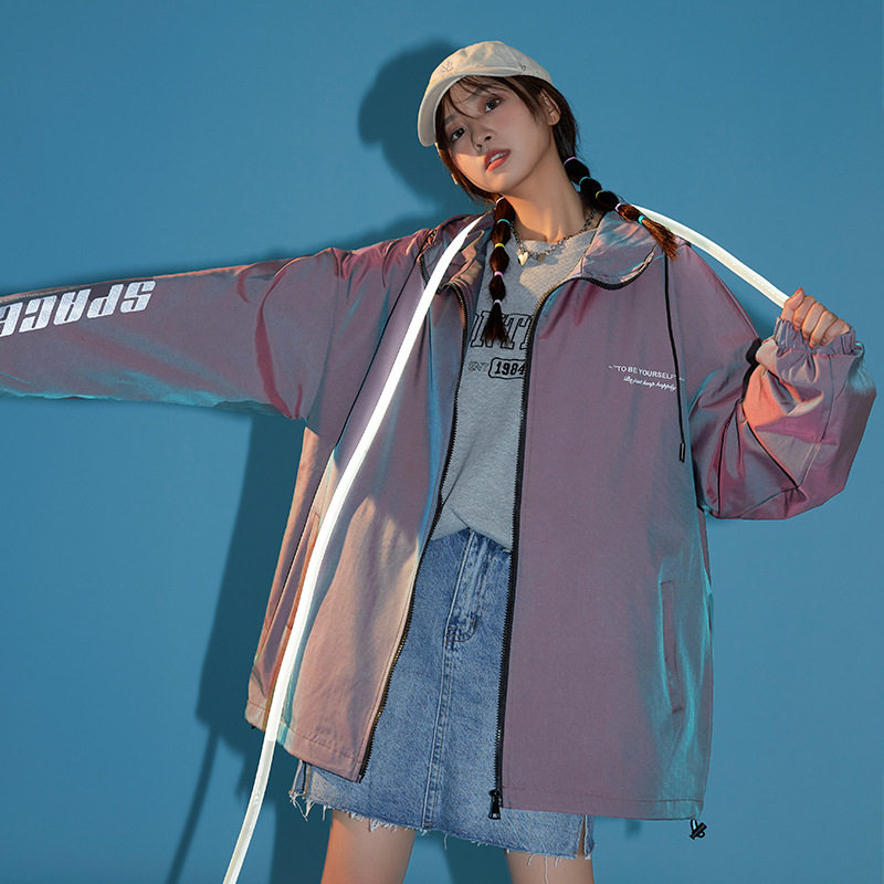 中性2021秋冬新款宽松变色龙炫彩潮流情侣连帽外套G3006,女装短外套,电商A362