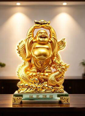 树脂工艺品金色招财弥勒佛小摆件家居客厅办公室装饰公司开业贺礼
