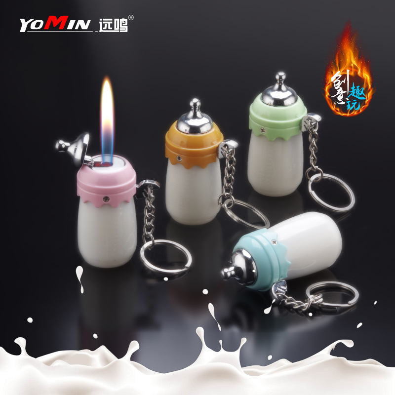 YM089创意奶瓶打火机明火新奇特个性小工艺品打火机带挂件