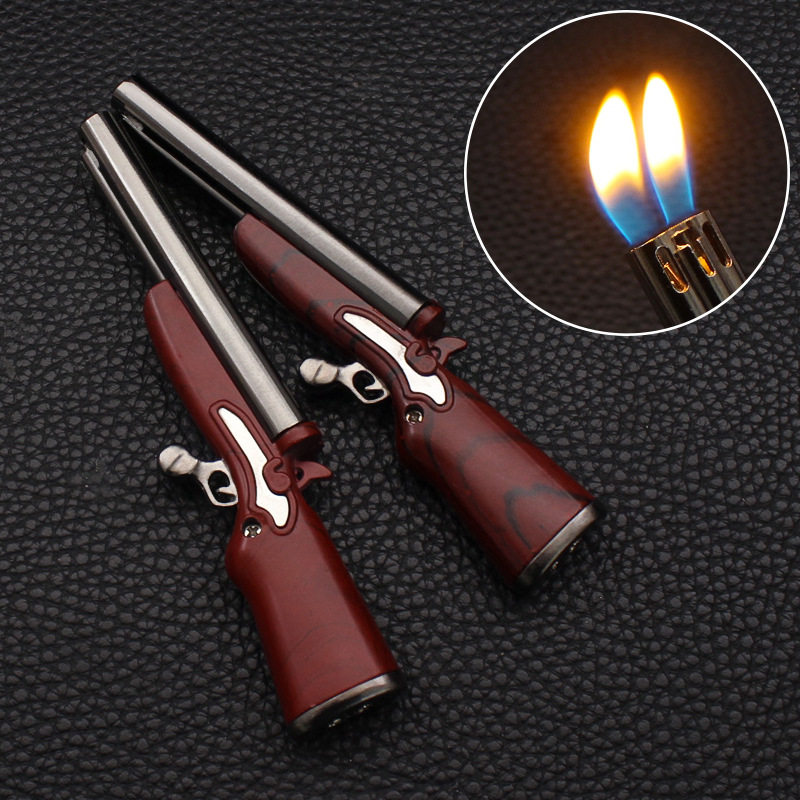 抖音双管创意玩具造型双火明火打火机塑料金属充气点火器烟具批发