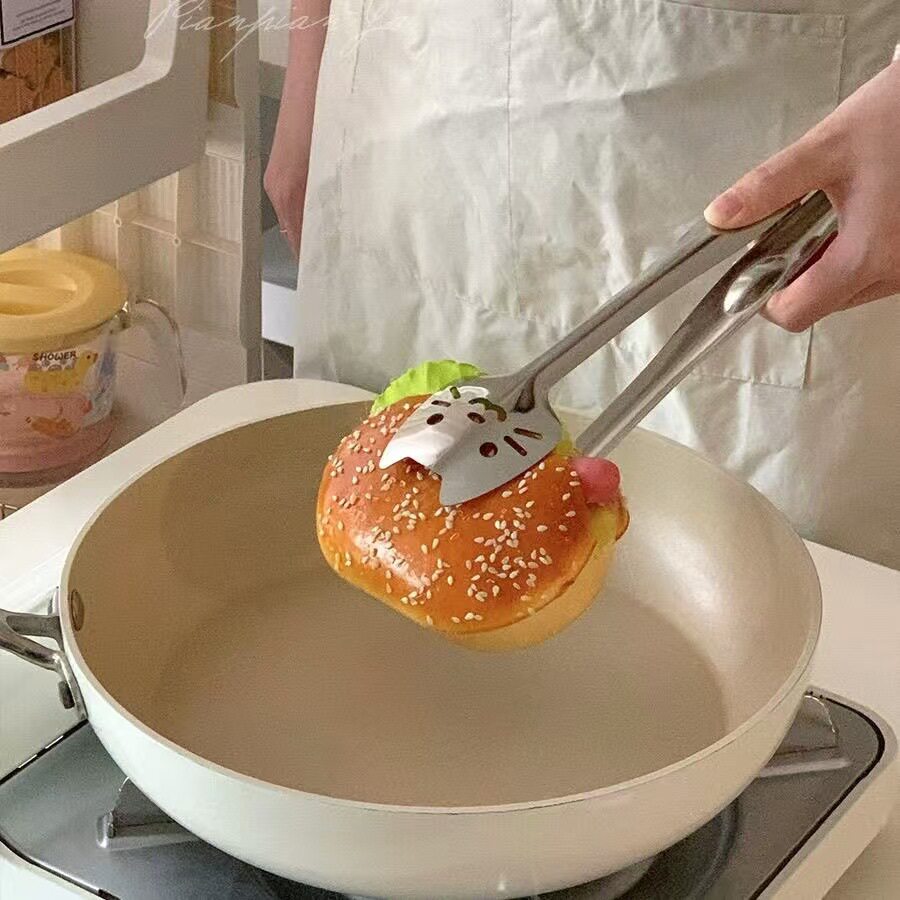 喵喵我啊熟了！厨房304油炸牛排烧烤夹家用猫咪不锈钢加厚食物夹