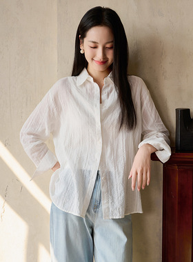 白色纯棉长袖衬衫女早春新款时尚百搭韩系休闲宽松上衣气质显瘦潮
