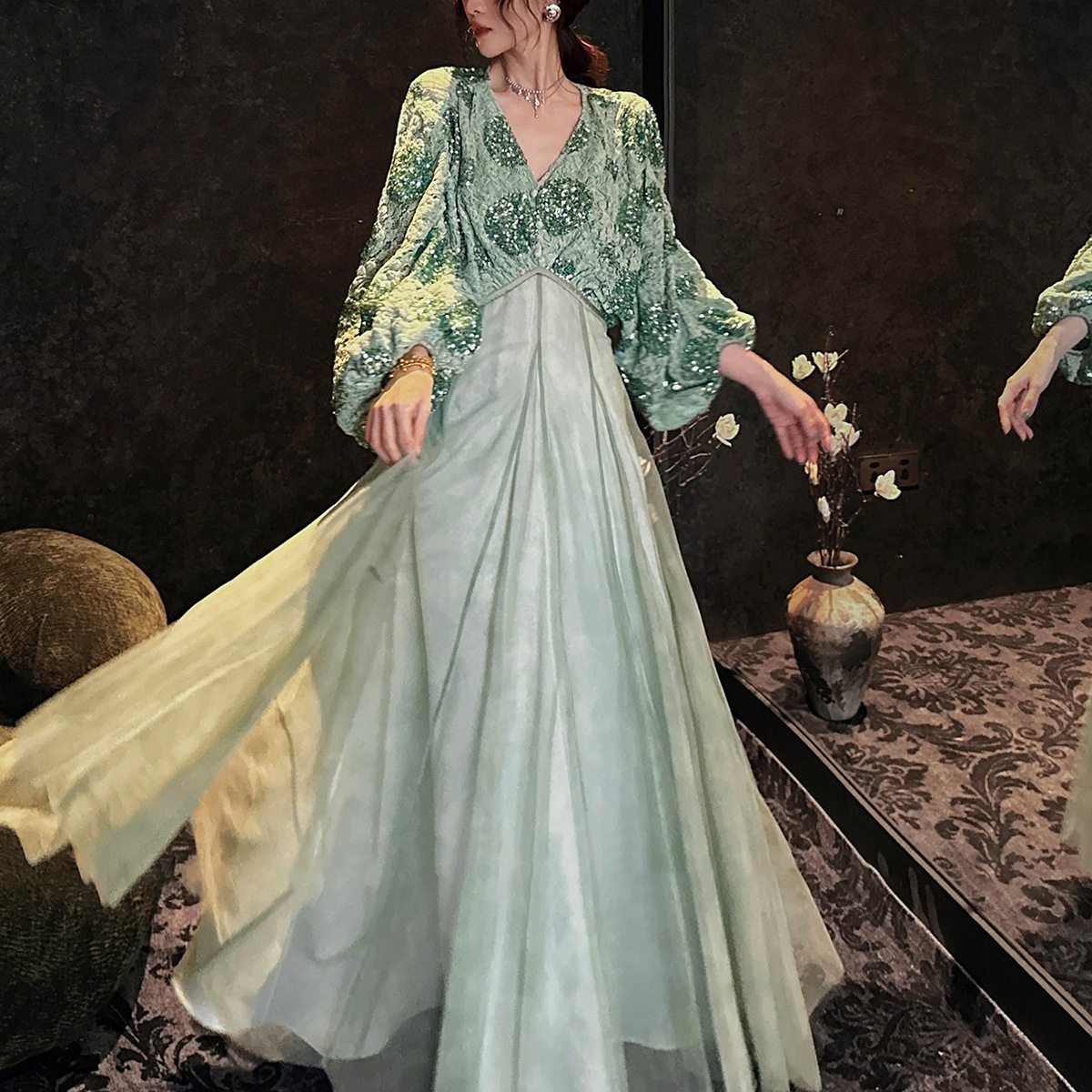 【上喜】新中式蕾丝网纱秋冬装连衣裙子连身长裙超好看的A字裙女,女装/女士精品,连衣裙,淘宝优惠券,粉丝福利购,淘宝优惠卷