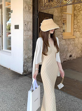 现货 现货针织季_软绵天丝 开衫吊带两件套白色针织开衫外搭防晒