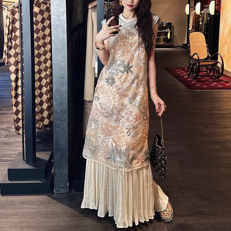 【凝妆】新中式国风连衣裙子大姐姐桃花源新款重工绣花背心旗袍裙