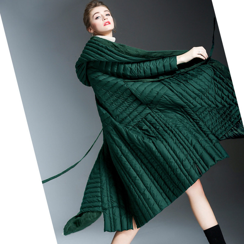 新款轻薄羽绒服女中长款过膝连帽白鸭绒冬季大码女装羽绒衣优雅女