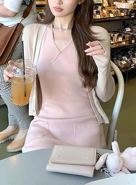 严选 现货针织季_软绵天丝 开衫吊带两件套白色针织开衫外搭防晒