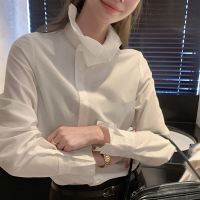 白色通勤花边领长袖衬衫