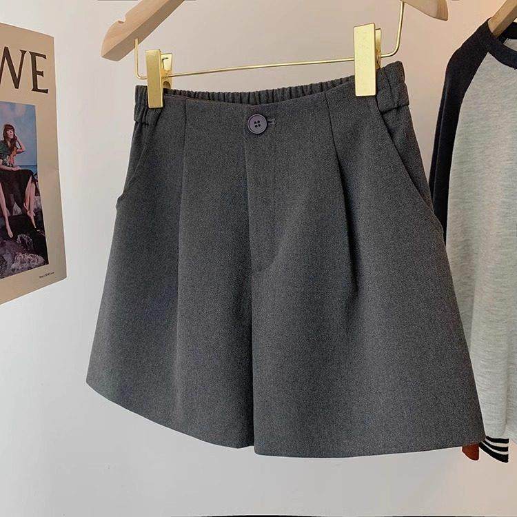 毛呢短裤女秋冬大码胖mm显瘦高腰呢子百搭靴裤外穿打底a字阔腿裤