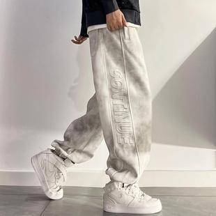 潮牌白色扎染运动裤男裤子大码卫裤加肥加大青少年宽松休闲束脚裤