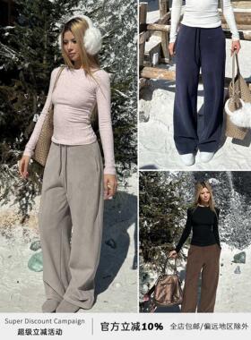 Audwyn秋冬女性休闲羊毛衬里加厚双层奥地利天鹅绒宽松拉绳褶皱多