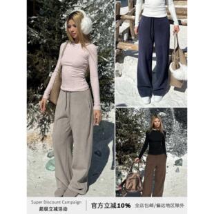 Audwyn秋冬女性休闲羊毛衬里加厚双层奥地利天鹅绒宽松拉绳褶皱多