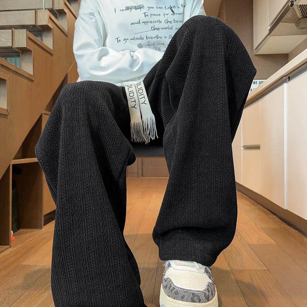 青少年加绒裤子男秋冬款宽松直筒男生潮牌高级感2025新款休闲卫裤