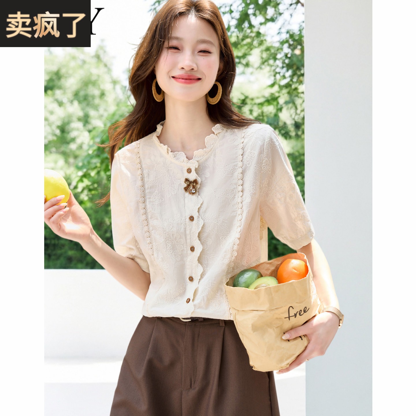 2026夏季新款减龄超好看别致蝴蝶结刺绣纯棉衬衫显瘦小众上衣女装
