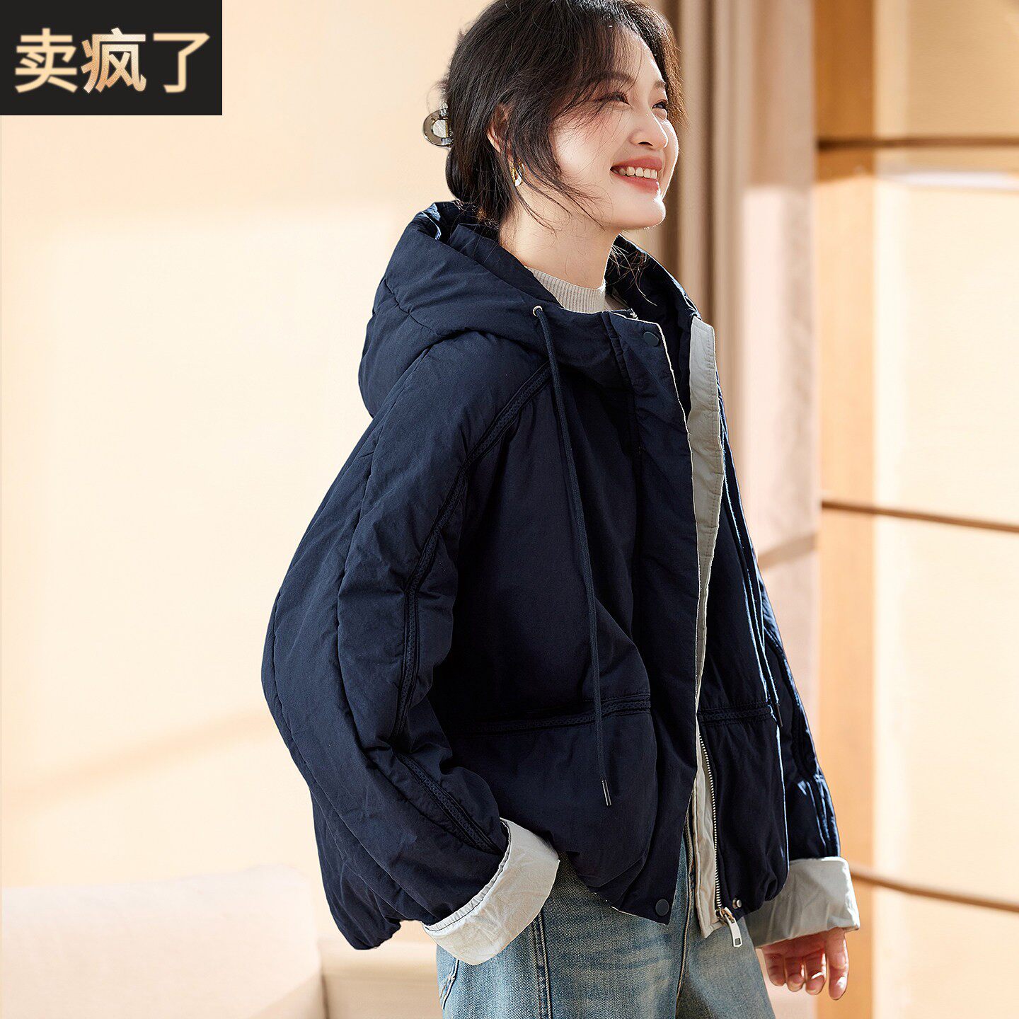 喜卉棉服时尚中老年女装小个子连帽外套休闲宽松棉袄洋气妈妈冬装