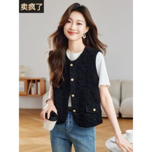 2025新款秋冬季女士针织马甲背心气质黑色小香风毛衣马夹外套上衣