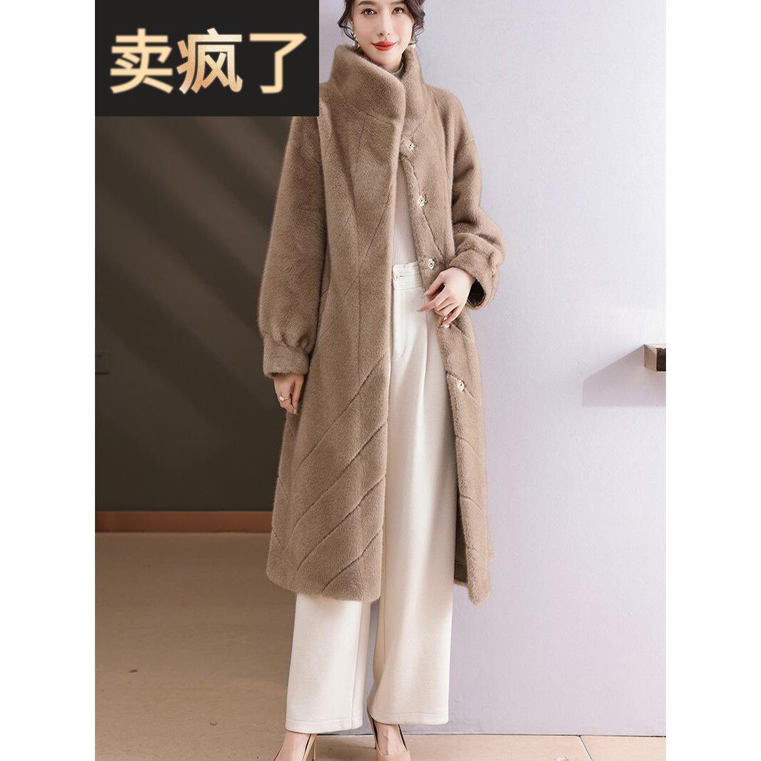 2025冬季环保长款过膝水貂毛大衣气质女士皮毛一体水貂绒皮草外套