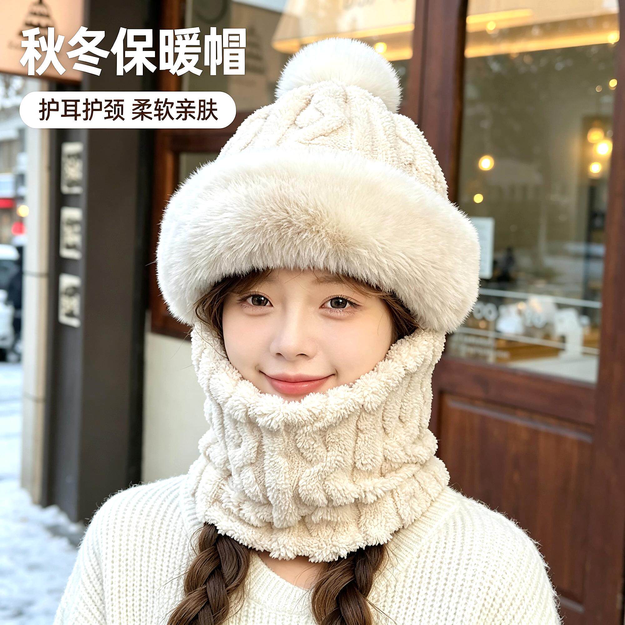 摩托车冬天保暖棉帽搭配大衣围