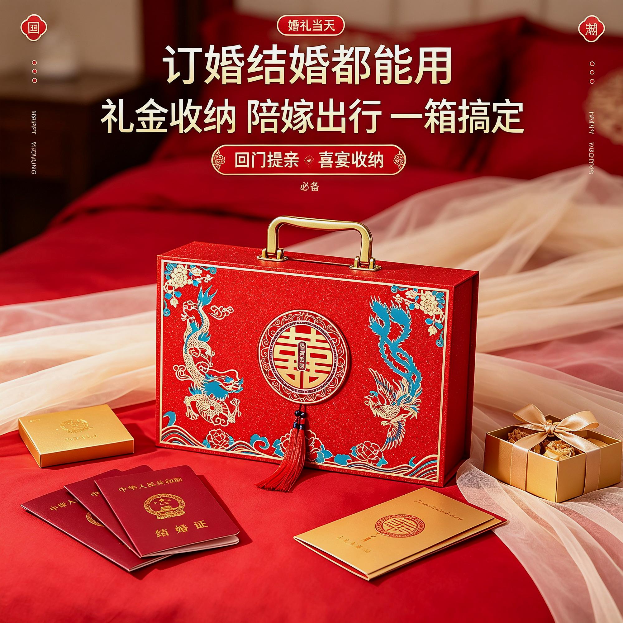 装的彩礼钱现金礼金箱订婚礼盒