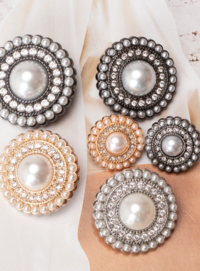 大码女装纽扣银色黑色金属现代点钻圆形金色简约风珍珠凸面扣子