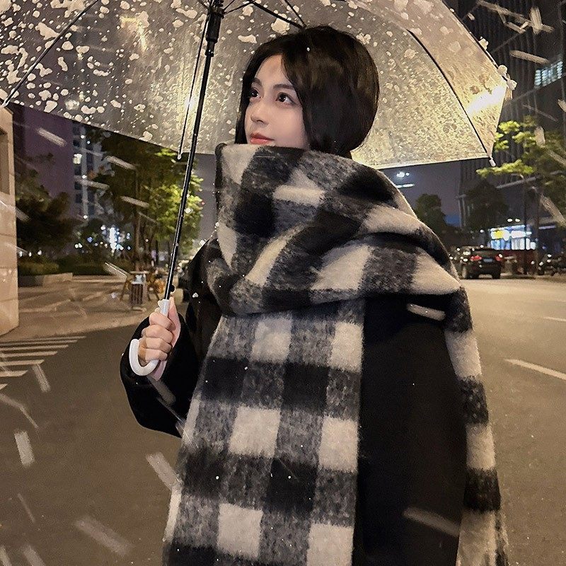 蓝色韩系绿色围巾初中生女秋天