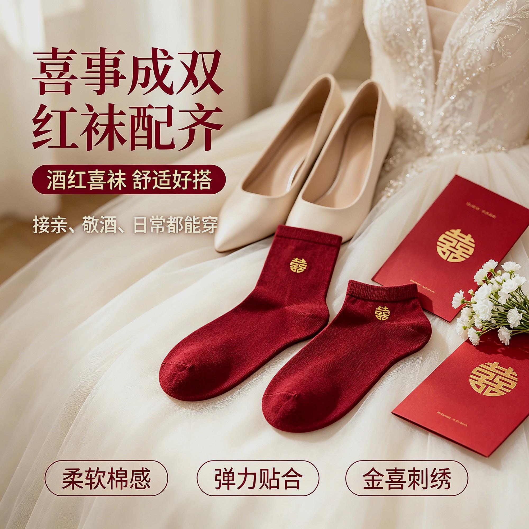 福字婚礼红袜子结婚情侣本命年