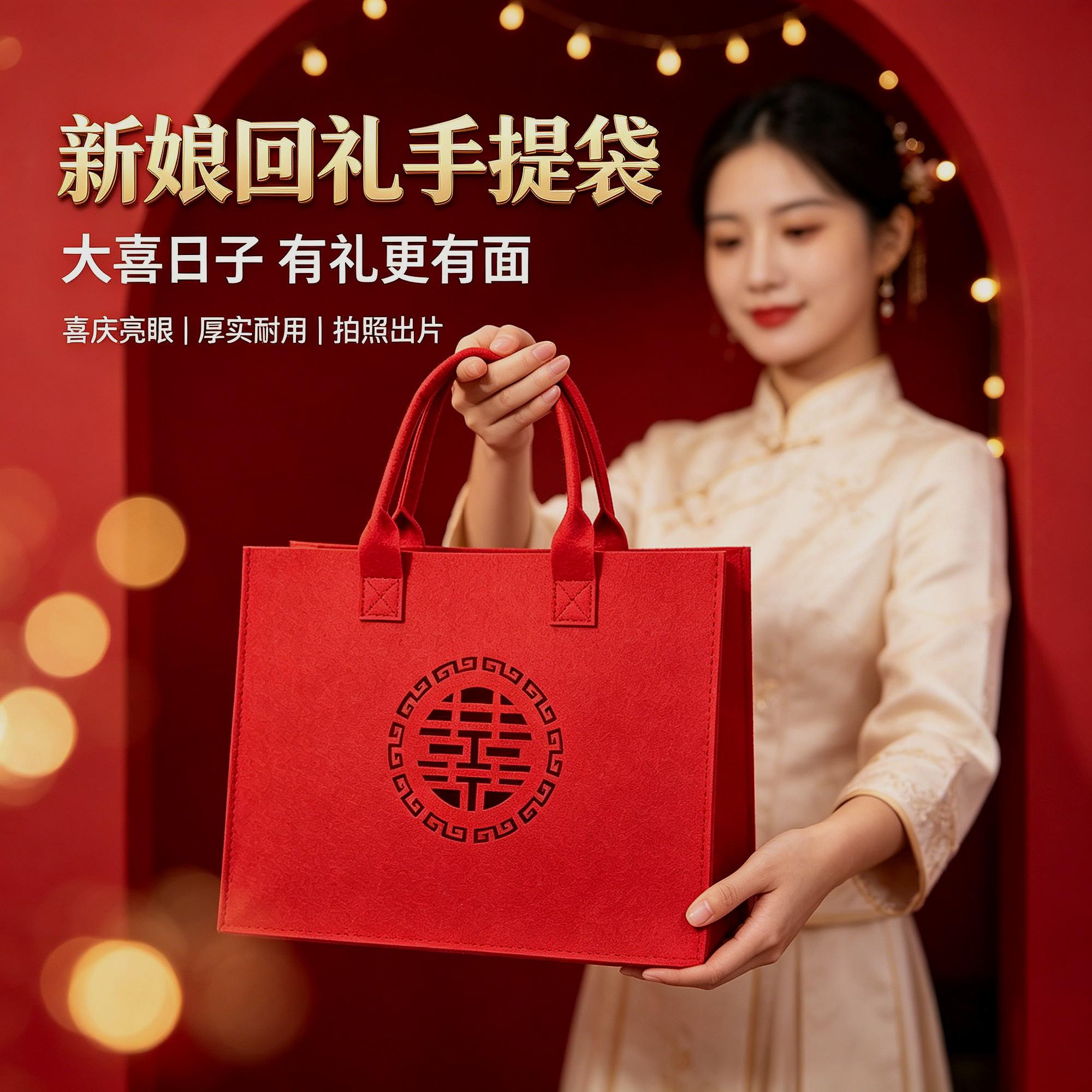 结婚毛毡手提袋伴手礼红色礼品