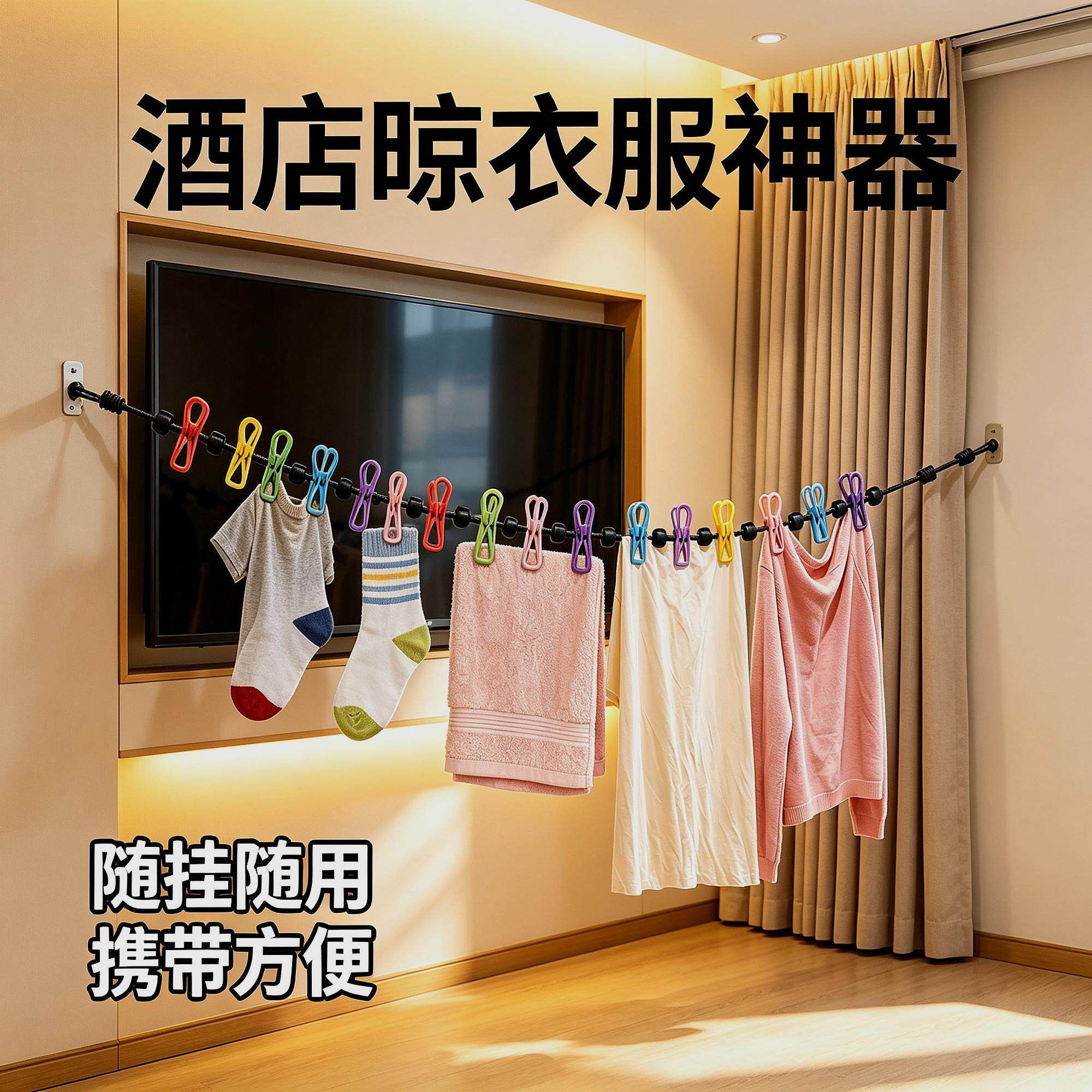 旅行酒店外出便携伸缩弹力晾衣