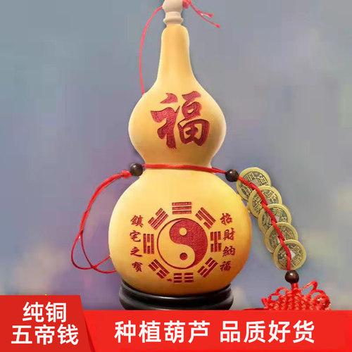 天然葫芦五帝钱挂件摆件