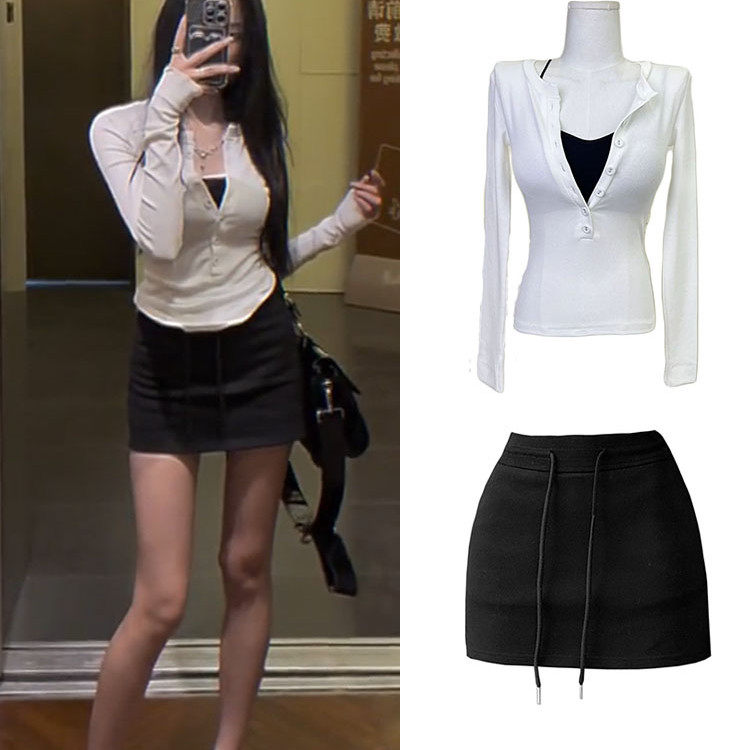 辣妹白色休闲时尚套装女