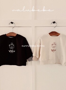 VALU BEBE韩国童装代购26春男女婴小童卡通印花圆领条纹袖口卫衣
