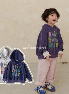 NAVI韩国童装代购26春男女小大童棉柔卡通彩色字母插肩袖连帽卫衣