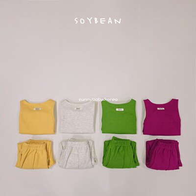 SoyBean韩国童装代购26春男女小童棉柔软纯色背心中缝束脚裤套装