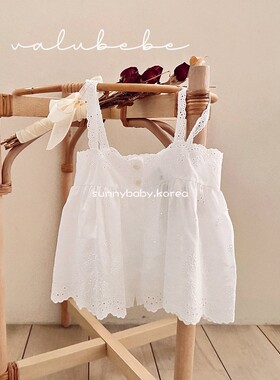 VALU BEBE韩国童装代购26春女婴小童棉柔洋气镂空刺绣叠搭吊带衫
