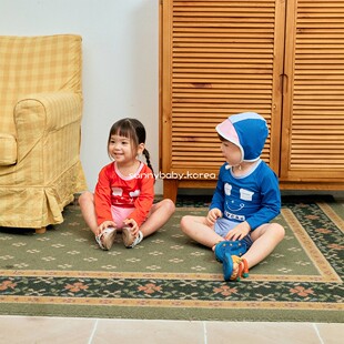 防晒分体泳衣套装 26夏男女小大童宝可爱印花长袖 代购 1st韩国童装