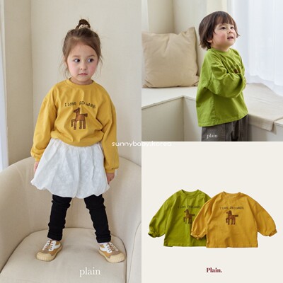 PLAIN韩国童装代购26春男女小童百搭款小马图案字母宽松卫衣T恤