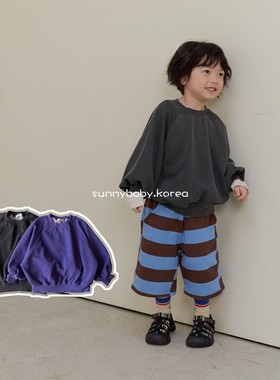 NAVI韩国进口童装代购26春男女小大童棉柔简约纯色宽松插肩袖卫衣