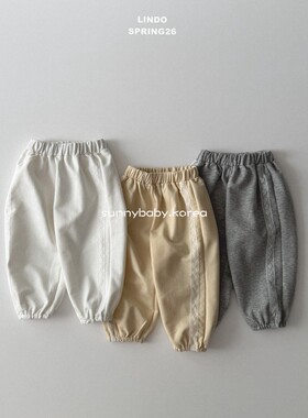 LINDO韩国进口童装代购26春女小童宝甜美蕾丝花边舒适休闲束脚裤