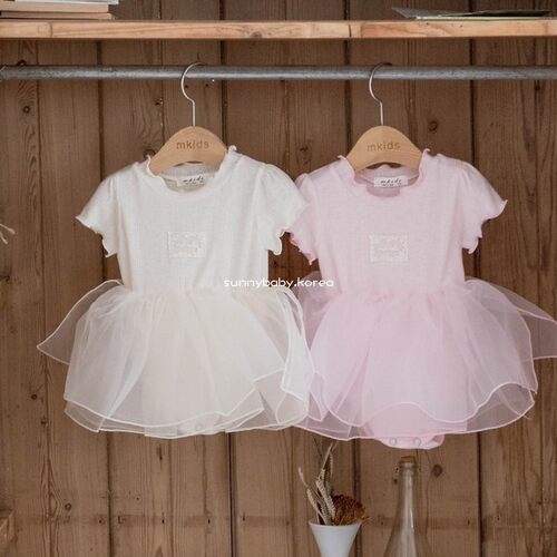 MKIDS韩国进口童装代购26夏女婴童薄棉柔甜美网纱连体衣爬服纱裙