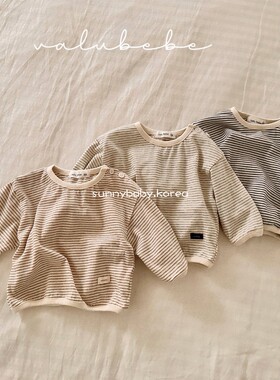 VALU BEBE韩国童装代购26春男女婴小童棉柔经典条纹圆领打底衫T恤
